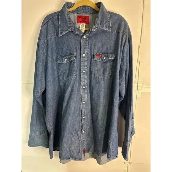 Wrangler Flame Resistant Denim Shirt Men's 3XL-Tall Work Western Blue - Picture 1 of 6